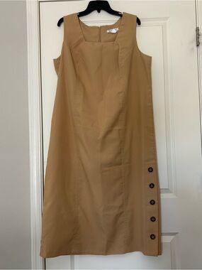 Roaman's Women’s Camel Sleeveless with Side Buttons Midi Dress
